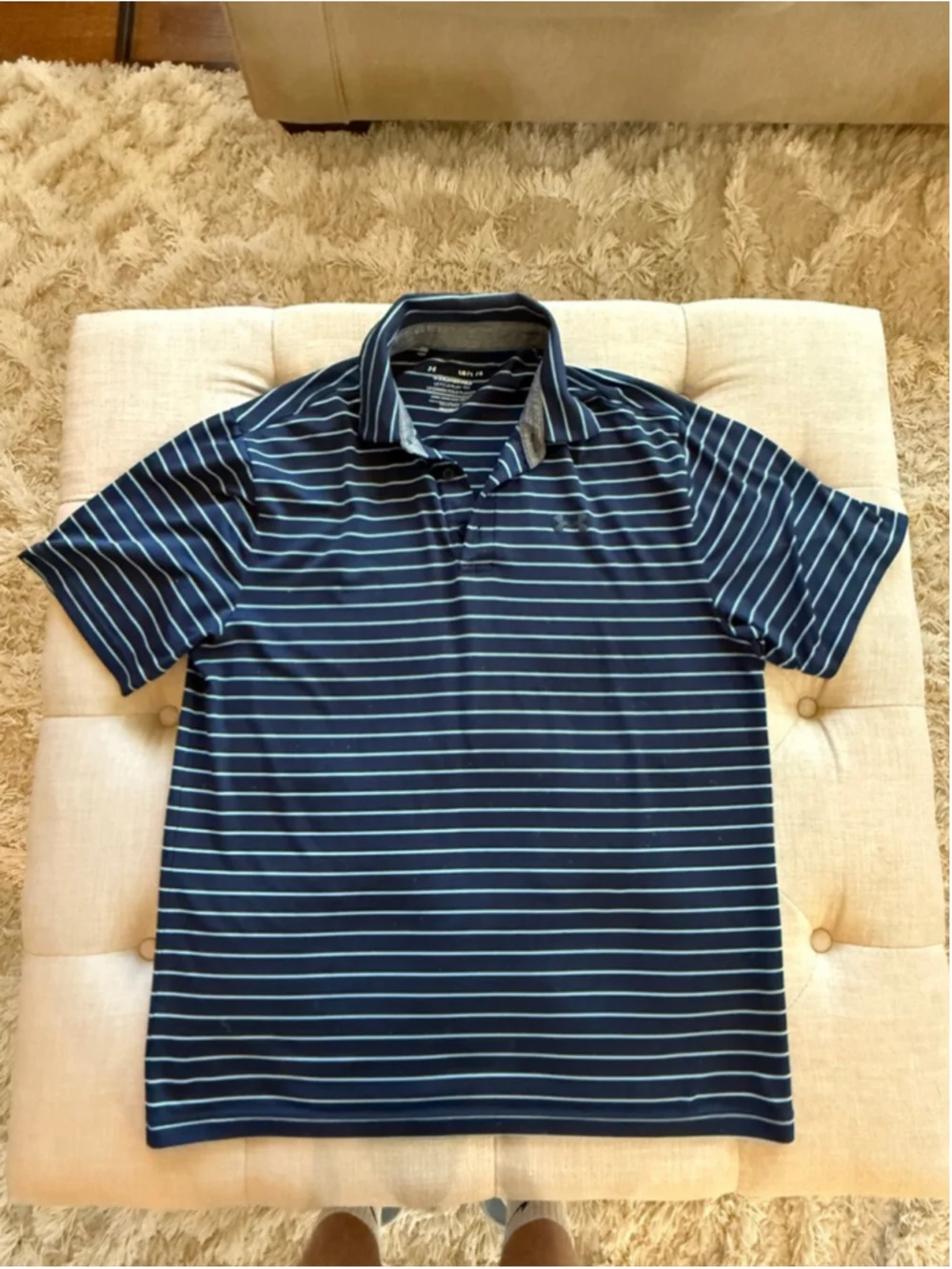 Men's Under Armour Navy Light Blue Striped Playoff Polo L